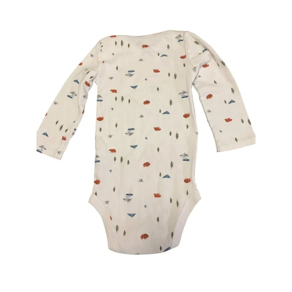 Carters 18M Long-Sleeve White‎ Cotton Bodysuit Outdoor Theme Bears Trees